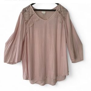 Crochet Lacey Cottagecore Flowy Guazy Chico's Blush Pink Blouse XL
